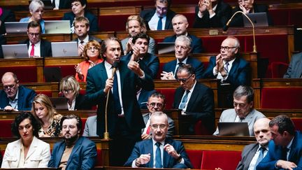 Le député socialiste Jérôme Guedj, qui portait un amendement sur une réforme de la "taxe soda", le 29 octobre 2024 à l'Assemblée nationale, à Paris. (AMAURY CORNU / HANS LUCAS / AFP)