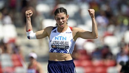 Pas de médaille pour la Française Auriana Lazraq-Khlass, mais un nouveau record personnel. La Messine s'est classée douzième à l'heptathlon, le 20 août 2023, une performance prometteuse pour celle qui disputait ses premiers championnats du monde à 24 ans. (HERVIO JEAN-MARIE / AFP)