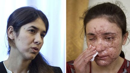 À gauche Nadia Murad, à droite&nbsp;Lamia Haji Bachar, toutes deux lauréates du Prix Sakharov 2016. (AP/SIPA / AP)