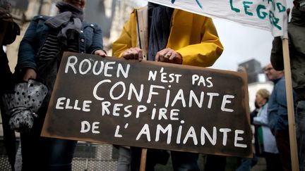 Une manifestation à Rouen (Seine-Maritime) le 1er octobre 2019, après l'explosion de l'usine Lubrizol.&nbsp; (LOU BENOIST / AFP)