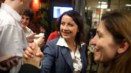 C&eacute;cile Duflot, secr&eacute;taire nationale d'Europe Ecologie-Les Verts au QG du parti &agrave; Paris, le 10 juin 2012, apr&egrave;s le premier tour des &eacute;lections l&eacute;gislatives. (RAFAEL YAGHOBZADEH / SIPA)