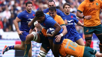 Jonathan Danty en action lors du match France-Australie, au Stade de France, le 27 août 2023. (FRANCK FIFE / AFP)