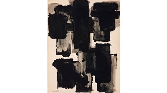 Pierre Soulages (1919),&nbsp;Brou de noix sur papier,&nbsp;1955,&nbsp;65x50 cm. (COPYRIGHT : ADAGP 2011 / FONDATION POUR L&rsquo;ART, GEN&Egrave;VE, PHOTOGRAPHIE SANDRA POINTET)