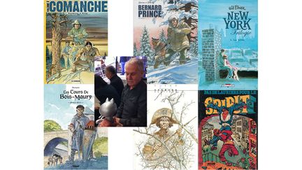 HERMANN ET WILL EISNER EXPOSES A ANGOULEME (HERMANN, LE LOMBARD / HERMANN, LE LOMBARD / EISNER, DELCOURT / HERMANN, GLENAT / HERMANN, LE LOMBARD / EISNER, NEPTUNE / PHOTO JC OGIER, RF)