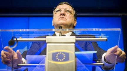 Jos&eacute; Manuel Barroso, le pr&eacute;sident de la Commission europ&eacute;enne, lors d'une conf&eacute;rence de presse &agrave; Bruxelles, le 24 f&eacute;vrier 2014.&nbsp; (WIKTOR DABKOWSKI / PICTURE-ALLIANCE / AFP)