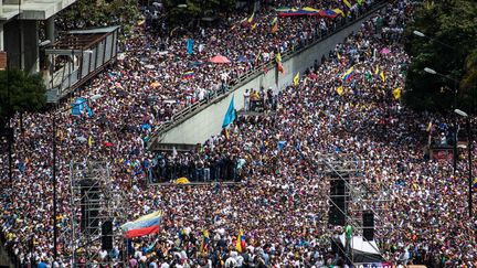 Des opposants à Nicolas Maduro, à Caracas, la capitale du Venezuela, le 23 janvier 2019. (RODOLFO CHURION / DPA / AFP)