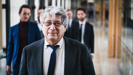 Eric Coquerel, député de la France insoumise et président de la commission des finances de l'Assemblée national, le 9 janvier 2025 au ministère de l'Economie. (XOSE BOUZAS / HANS LUCAS / AFP)