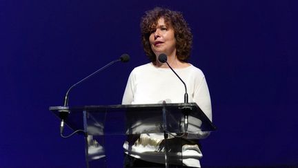 La directrice générale de Séries Mania Laurence Herszberg présentait à Lille la troisième édition du festival pendant une conférence de presse le 1er juillet 2021. (SYLVAIN LEFEVRE / HANS LUCAS)