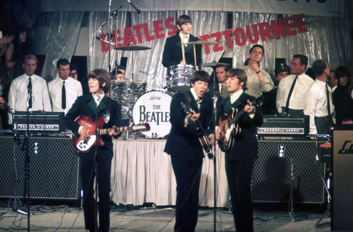 The Beatles perform on stage at the Circus-Krone-Bau on June 24, 1966, in Munich, Germany.  (ICON AND IMAGE / MICHAEL OCHS ARCHIVES)