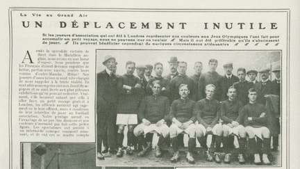 Une page du journal sportif "La Vie au grand air" chroniquant la défaite historique de l'équipe de France face au Danemark le&nbsp;22 octobre 1908 à Londres. (DR)