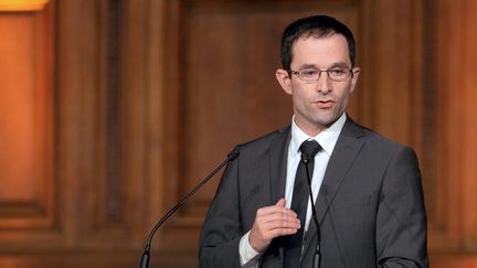 Le ministre de l'Education nationale, Beno&icirc;t Hamon, lors d'une conf&eacute;rence de presse &agrave; la Sorbonne, le 9 avril 2014. (PIERRE ANDRIEU / AFP)