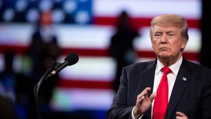 Donald Trump s'exprime lors d'une conférence à Dallas (Etats-Unis), le 11 juin 2021. (ANDY JACOBSOHN / AFP)