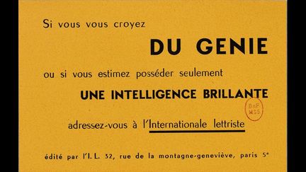 Internationale lettriste, "Si vous vous croyez du génie...", tract, décembre 1955
 (BnF, dpt. Manuscrits, fonds Guy Debord)