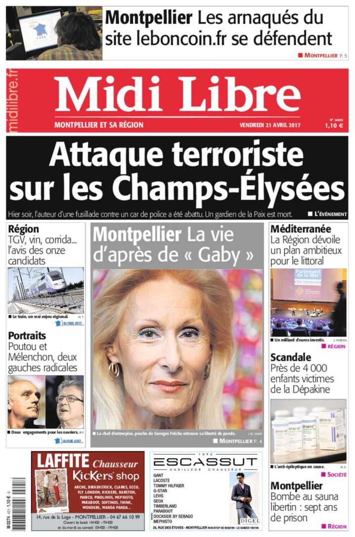 La une du Midi Libre, le 21 avril 2017. (FRANCEINFO)