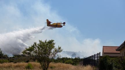 Un Canadair de la sécurité civile, dans les Pyrénées-Orientales, le 28 juin 2022. (IDHIR BAHA  / AFP)