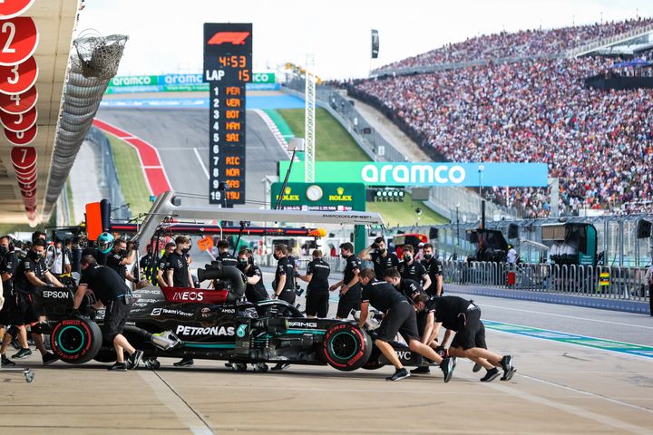 Le garage Mercedes lors du Grand Prix des Etats-Unis, sur le Circuit of the Americas, à Austin, le 23 octobre 2021. (ANTONIN VINCENT / ANTONIN VINCENT)