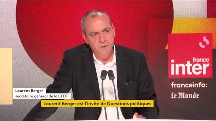 Laurent Berger, le secrétaire général de la CFDT, invité de Questions politiques sur franceinfo, France Inter et Le Monde; dimanche 18 septembre. (CAPTURE ECRAN / FRANCEINFO)