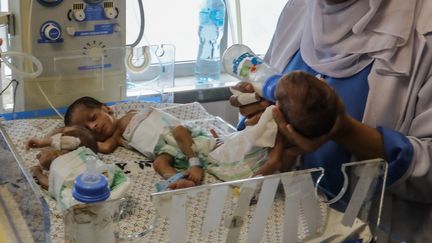 Un bébé prématuré transféré de l’hôpital Al-Shifa, qui a cessé de fournir des services en raison des attaques israéliennes, à l’hôpital des Émirats arabes unis (EAU) à Rafah, à Gaza, le 19 novembre 2023. (ABED RAHIM KHATIB / ANADOLU)