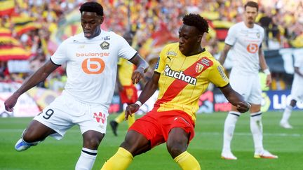 Deux des buteurs stars de Lille et Lens, Jonathan David (à gauche), et&nbsp;Arnaud Kalimuendo (à droite), ici lors de Lens-Lille en Ligue 1 le 18 septembre 2021, se retrouveront en 16es de finale de Coupe de France. (FRANCOIS LO PRESTI / AFP)