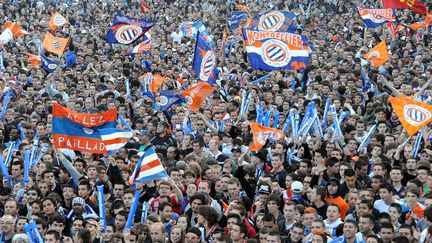 La joie des supporters de Montpellier apr&egrave;s le titre de champion de France. (PASCAL GUYOT / AFP)