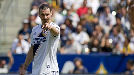 Zlatan Ibrahimovic lors d'un match, le 31 mars 2018, entre le Los Angeles Galaxy, son nouveau club, et LAFC, à Carson (Californie). (VICTOR M. POSADAS / MEXSPORT / AFP)