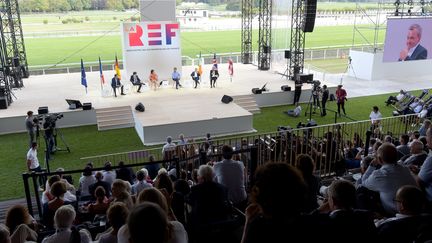 Ouverture de la Rencontre des entrepreneurs de France, nouvelle université d'été du Medef, à l'hippodrome de Longchamp, le 28 août 2019. (ERIC PIERMONT / AFP)