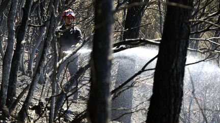 Photo d'illustration d'un pompier en intervention sur un feu. (FRANCK PENNANT / AFP)