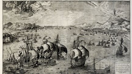 "Combat naval dans le détroit de Messine" - Gravure au burin Louvain-la-Neuve, Musée de Louvain-la-Neuve
 (Jean-Pierre Bougnet Musée de Louvain-la-Neuve)