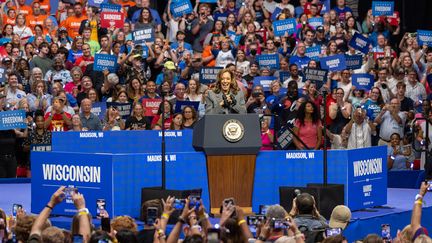 Treffen mit Kamala Harris, demokratischer Präsidentschaftskandidatin, am 20. September 2024 in Wisconsin. (DANIEL DESLOVER / MAXPPP)