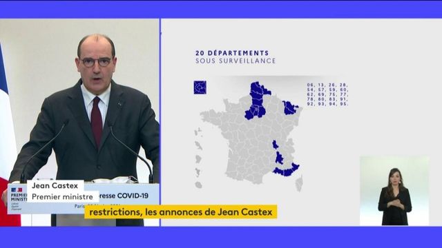 Covid-19 : vingt départements placés en "surveillance renforcée", où des "mesures de freinage" doivent être envisagées, annonce Jean Castex