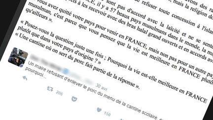 &nbsp; (La fausse lettre islamophobe sur le porc dans les cantines de Perpignan © Capture d'écran Twitter)