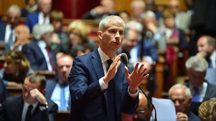 Franck Riester s'exprime devant l'Assemblée nationale, à Paris, le 30 avril 2019. (DANIEL PIER / NURPHOTO / AFP)