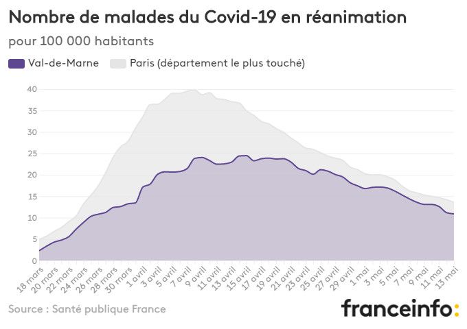 Nombre de malades du Covid-19 en réanimation pour 100 000 habitants. (FRANCEINFO)