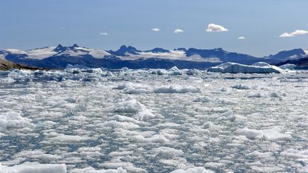 La glace fond dans le fjord Sermilik (Groenland), le 28 avril 2019. (PHILIPPE ROY / AFP)