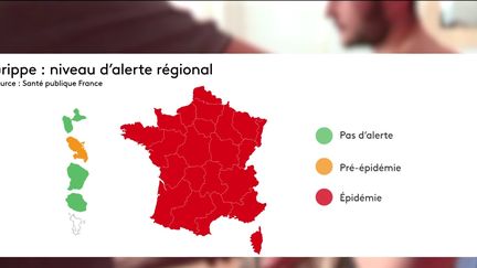 Carte montrant le niveau d'alerte lié à la grippe dans les régions françaises