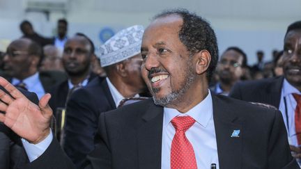 Le nouveau président somalien Hassan Cheikh Mohamoud après sa prestation de serment dans la capitale Mogadiscio, le 15 mai 2022. (HASAN ALI ELMI / AFP)