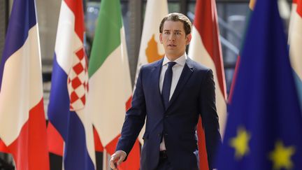 Le chancelier autrichien Sebastian Kurz, à son arrivée au sommet européen, le 29 juin 2018. (THIERRY ROGE / BELGA)