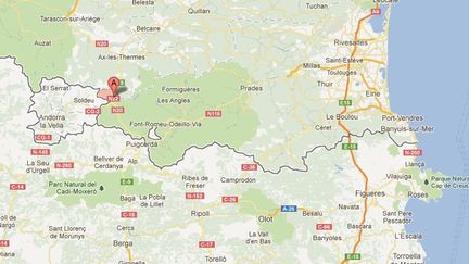 Le feu s'&eacute;tend sur 350 hectares de broussailles pr&egrave;s de L'Hospitalet-pr&egrave;s-l'Andorre (Ari&egrave;ge). (GOOGLE MAPS / FTVI)