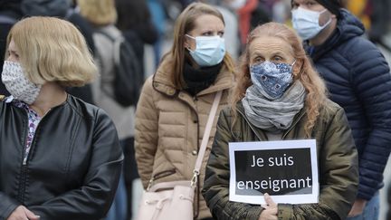 Lors d'un hommage à Samuel Paty, à Strasbourg (Bas-Rhin), le 18 octobre (photo d'illustration). (FREDERICK FLORIN / AFP)