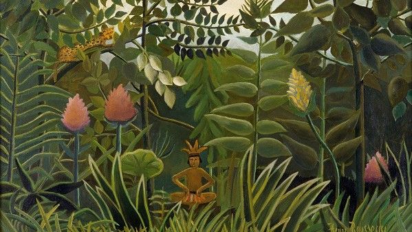 Ernest T., Paysage exotique (1907) du Douanier-Rousseau, 1994 Huile sur toile 73 x 92 cm 
 (Erenest T. / FRAC Limousin)