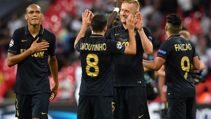 La joie des joueurs de l'AS Monaco après leur victoire contre Tottenham en C1 (BEN STANSALL / AFP)