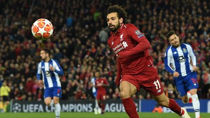 Mohamed Salah,&nbsp;l'attaquant égyptien de Liverpool, lors des quarts de finale de la Ligue des Champions&nbsp;le 9 avril 2019. (PAUL ELLIS / AFP)