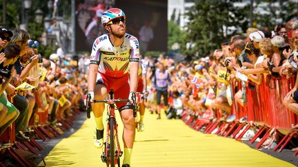 L'italian Luca Paolini, le 6 juillet 2015, lors de la troisi&egrave;me &eacute;tape du Tour de France. (LUC CLAESSEN / BELGA MAG)