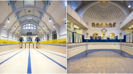 Les piscines dans l'objectif du photographe Arnaud Chochon - A gauche la piscine de la Butte aux Cailles de Paris et à droite la piscine de Strasbourg
 (Arnaud Chochon)