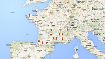 La Cour des comptes recommande, le 23 janvier 2015, de surveiller l'activit&eacute; des 13 maternit&eacute;s qui r&eacute;alisent moins de 300 accouchements par an. ( GOOGLE MAPS / FRANCETV INFO )