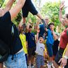 Les vacanciers du camping de Lanniron, à Quimper (Finistère), se sont pris au jeu des JO de Paris le temps d’une journée, le 31 juillet 2024. (PAULINE GAUER / FRANCEINFO)