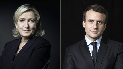 Marine Le Pen et Emmanuel Macron posent dans le cadre d'une série de photos de l'Agence France-Presse. (JOEL SAGET / ERIC FEFERBERG / AFP)