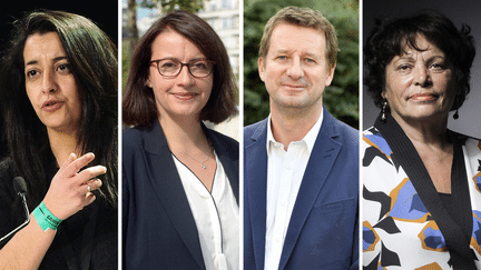 Karima Delli, Cécile Duflot, Yannick Jadot et Michèle Rivasi, les quatre candidats à la primaire&nbsp;écologiste. (MAXPPP / MAXPPP / MAXPPP / AFP)