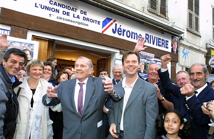 Jérôme Rivière, alors candidat UMP dans la première circonscription des Alpes-Maritimes, le 6 juin 2002 à Nice. (MAXPPP)