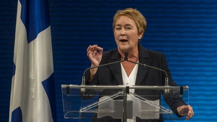 Pauline Marois, la nouvelle Premi&egrave;re ministre du Qu&eacute;bec, lors de son discours &agrave; Montr&eacute;al, le 4 septembre 2012. (ROGERIO BARBOSA / AFP)